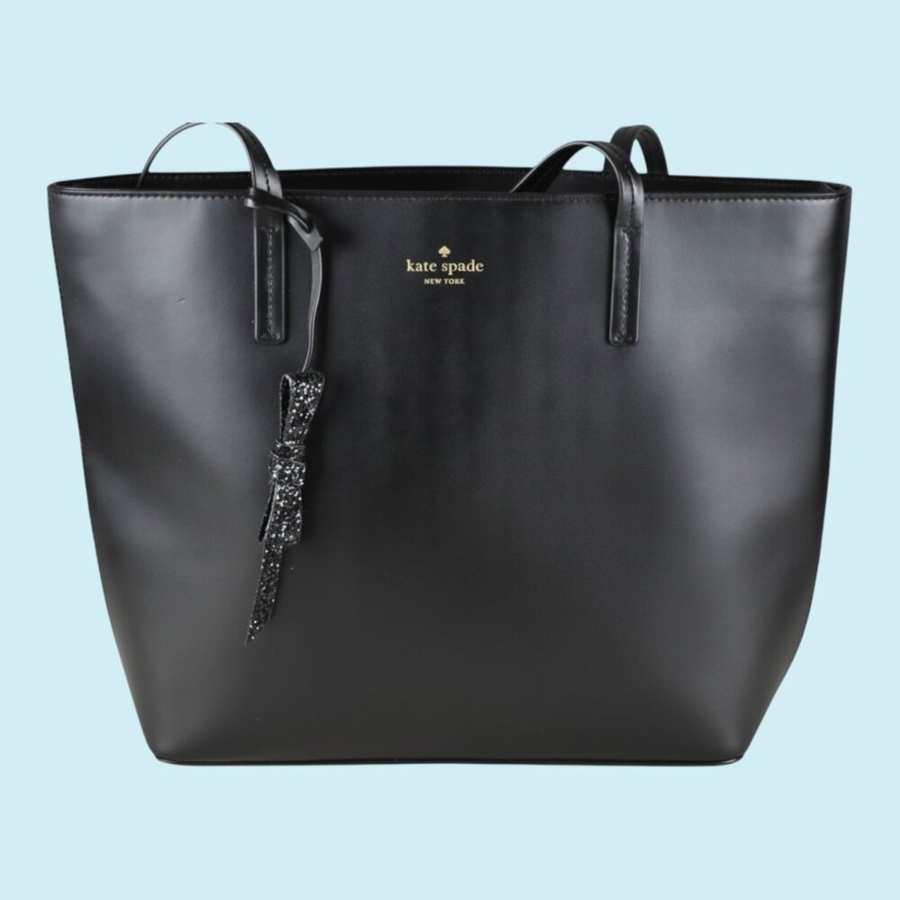 KATE SPADE Seton Drive Karla Tote Black Leather Glitter Bow Zip Closure WKRU567